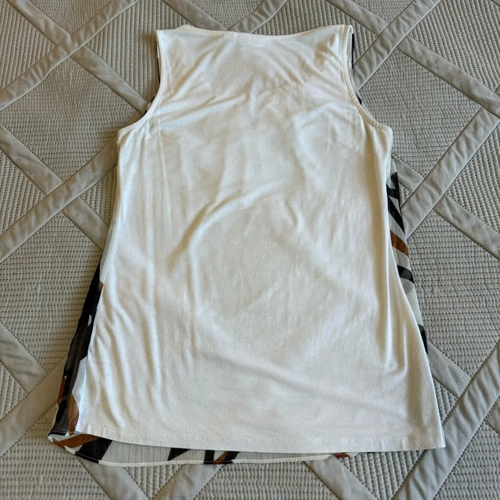 2/$10 New York & Co Tank w/ chiffon overlay Sz S white black & brown pattern - Picture 7 of 9